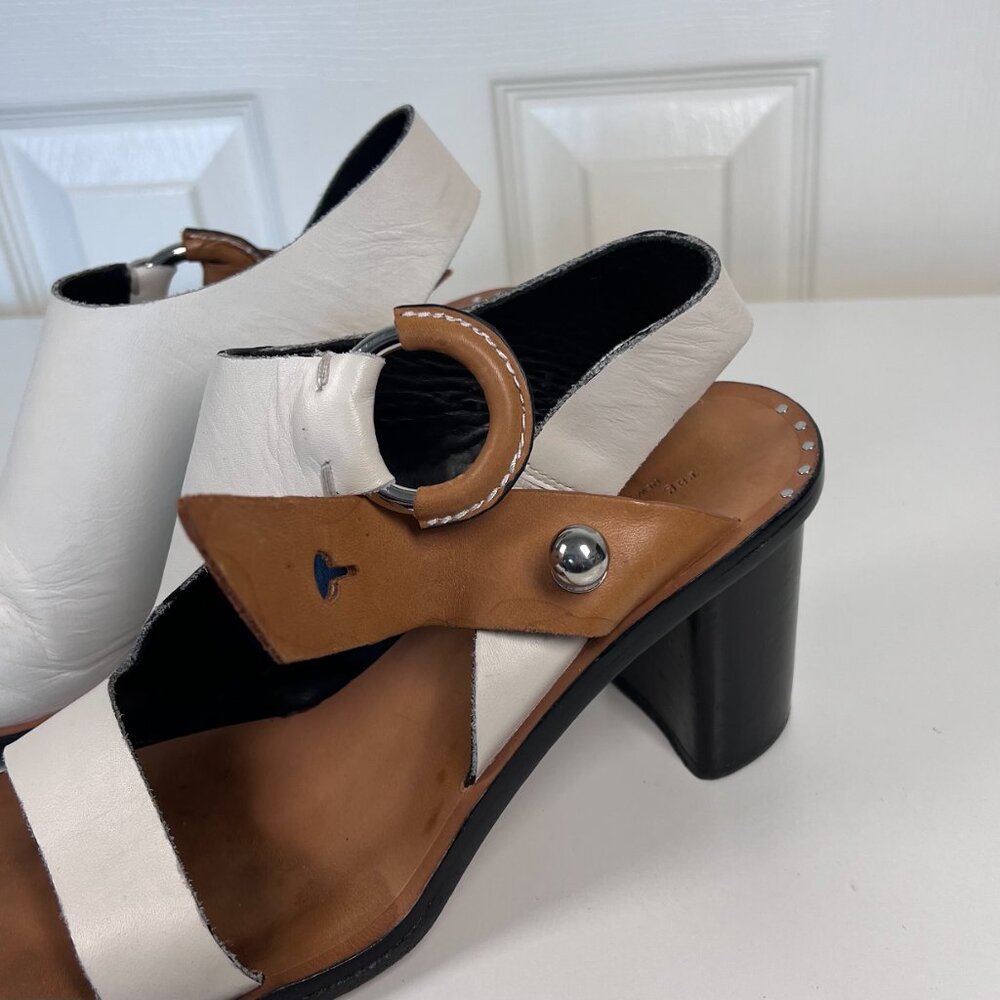 Rag and Bone Leather Slingback Heeled Sandal White and Tan Size 8 - Picture 6 of 9